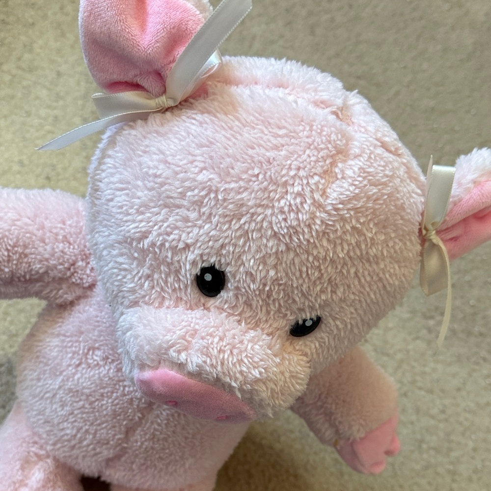 Charming Pink Plush Pig with Ribbons